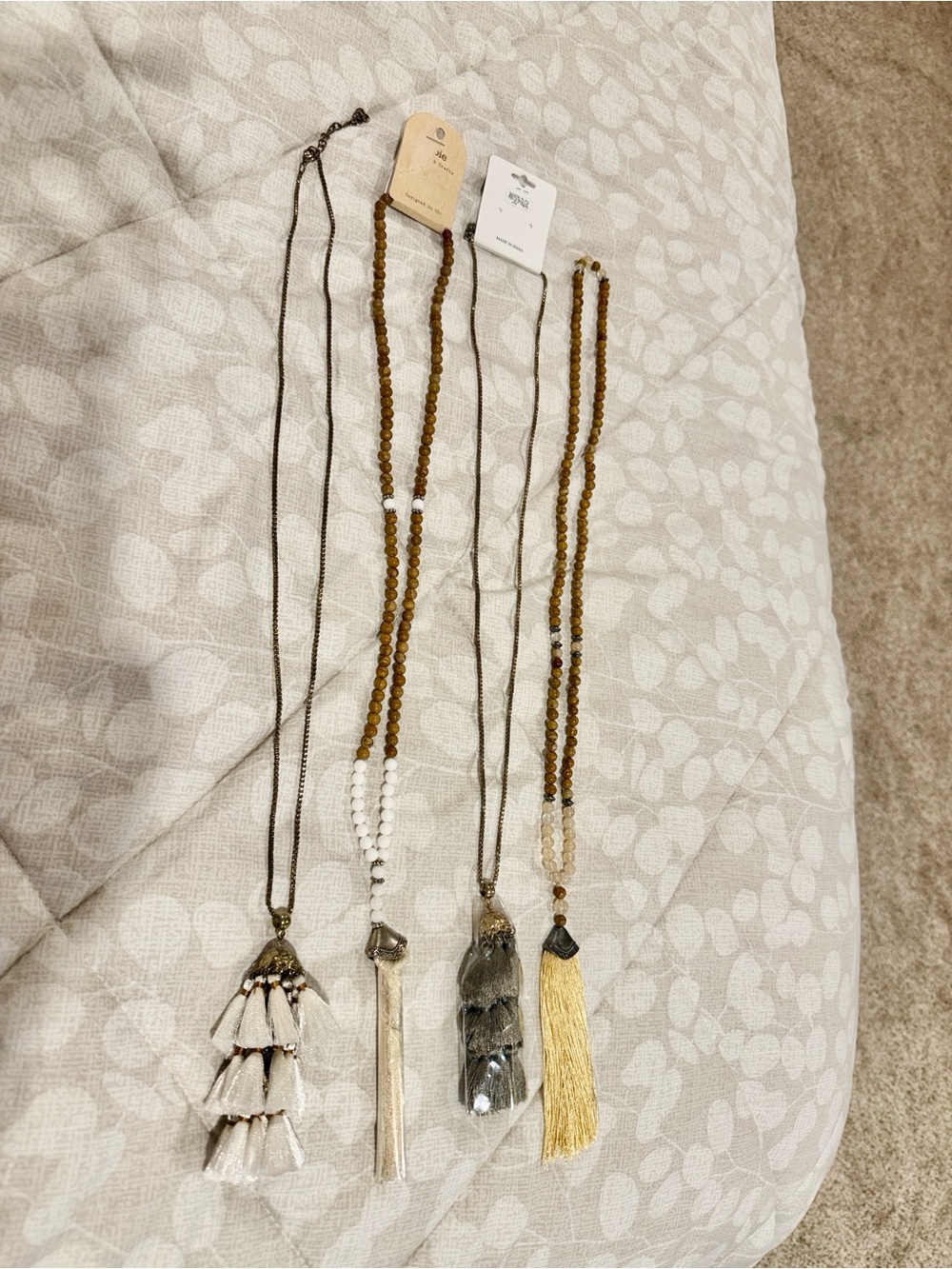 Bundle of Boho Tassel & Beaded Long Necklaces - Neutral Tones NWT